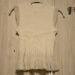 Commense Cream Ribbed Knit Ruffle Top